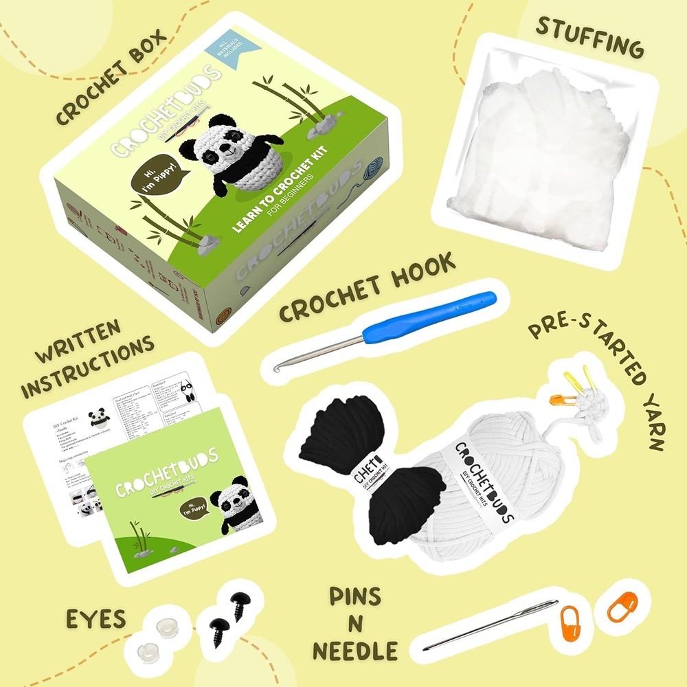 DIY Panda Crochet Kit | Easy Craft Starter Set with Hook & Instructions