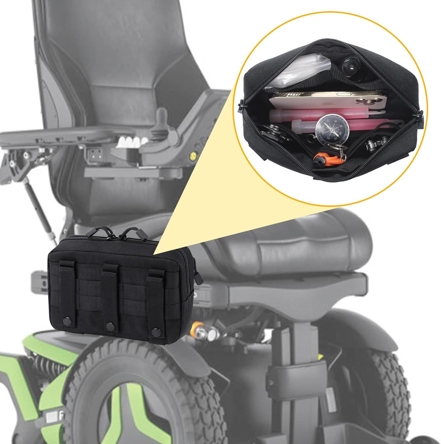 Wheel Chair Side Bag for Permobil Power, Removable Storage Bag for Permobil Whee