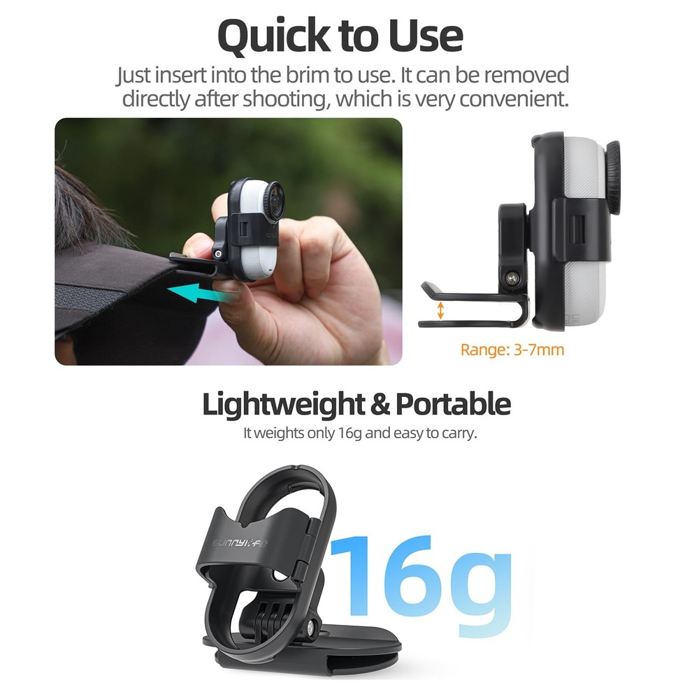 Baseball Hat Clip for Insta360 Go 3s, Vertical & Horizontal Adjustable Baseba