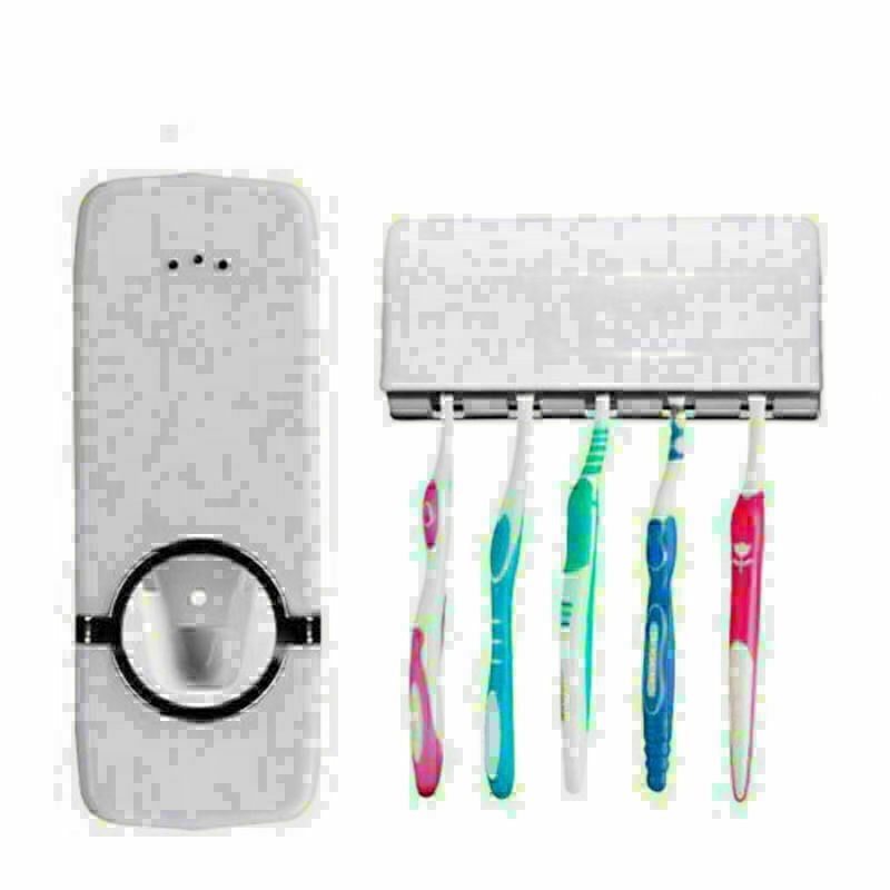 Auto Automatic Toothpaste Dispenser 5 Toothbrush Holder Set Wall Mount Stand