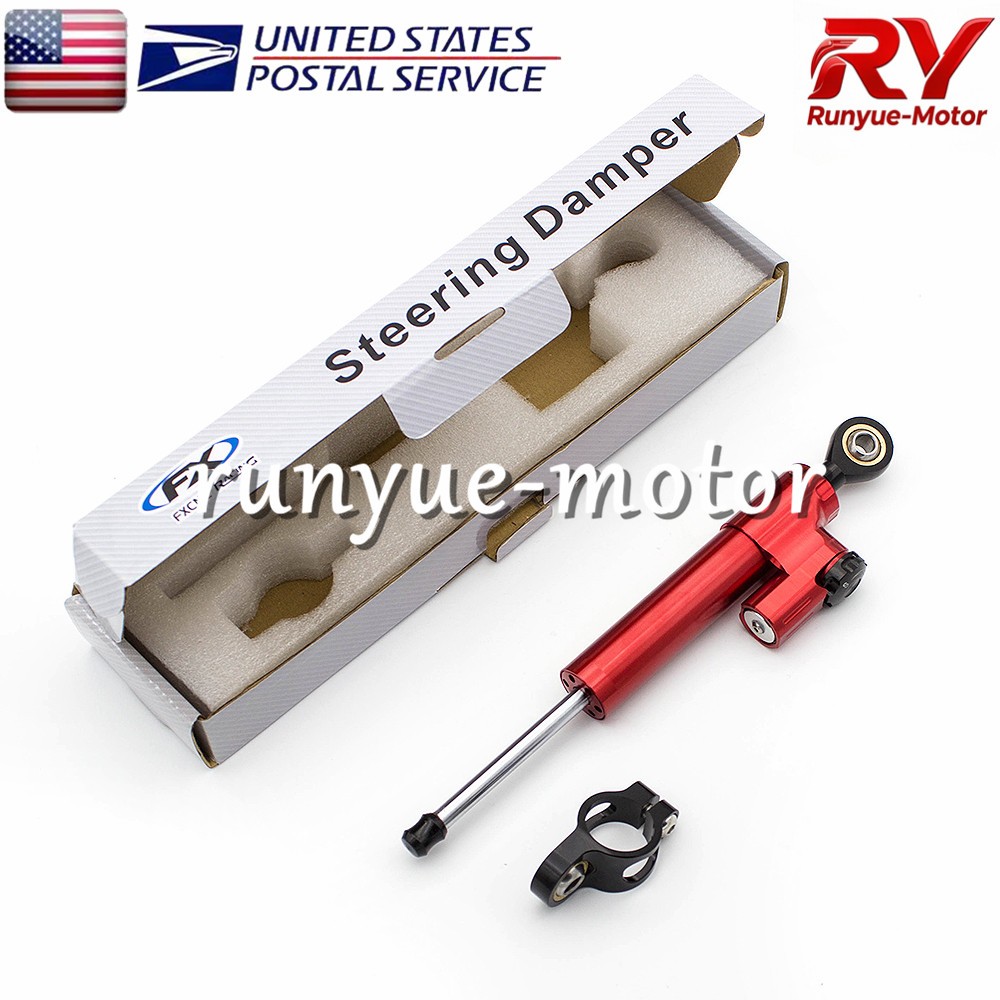 Red CNC Adjustable Steering Damper Stabilizer Linear Control Universal Aluminum
