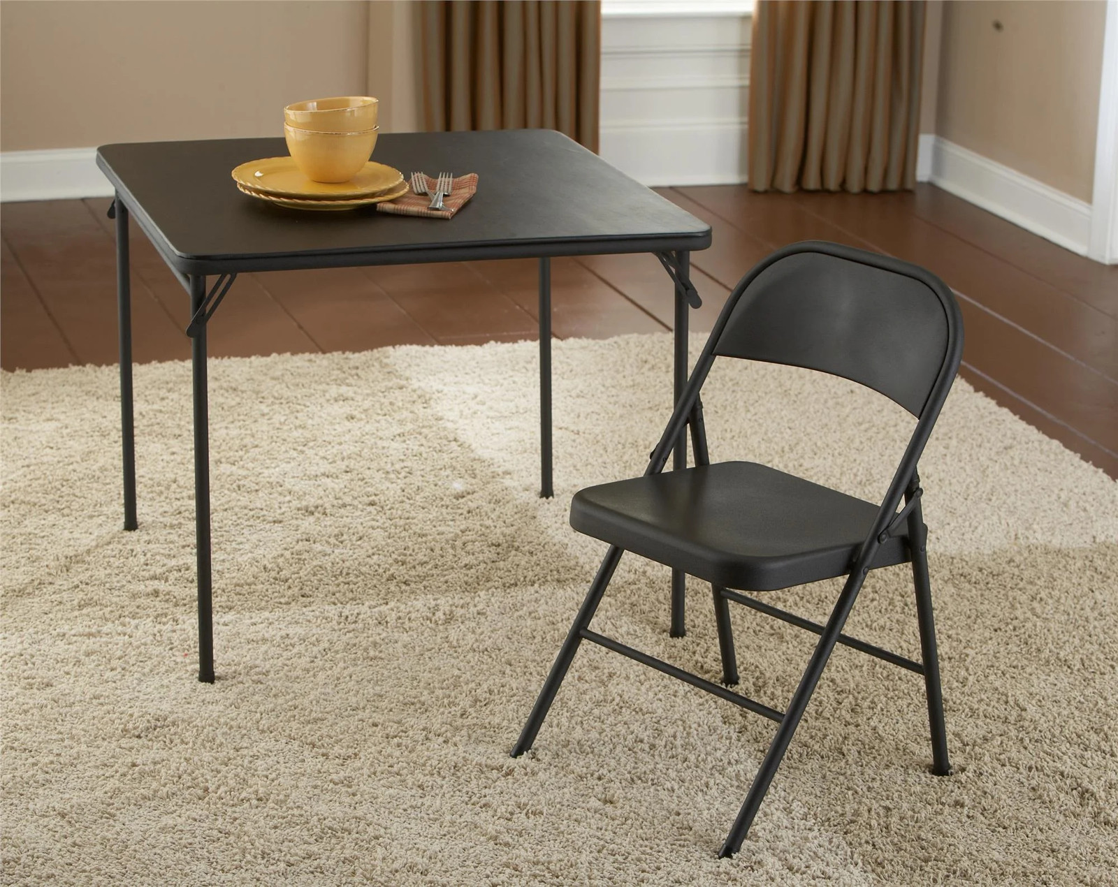 All-Steel Metal Folding Chair, Double Braced, Black