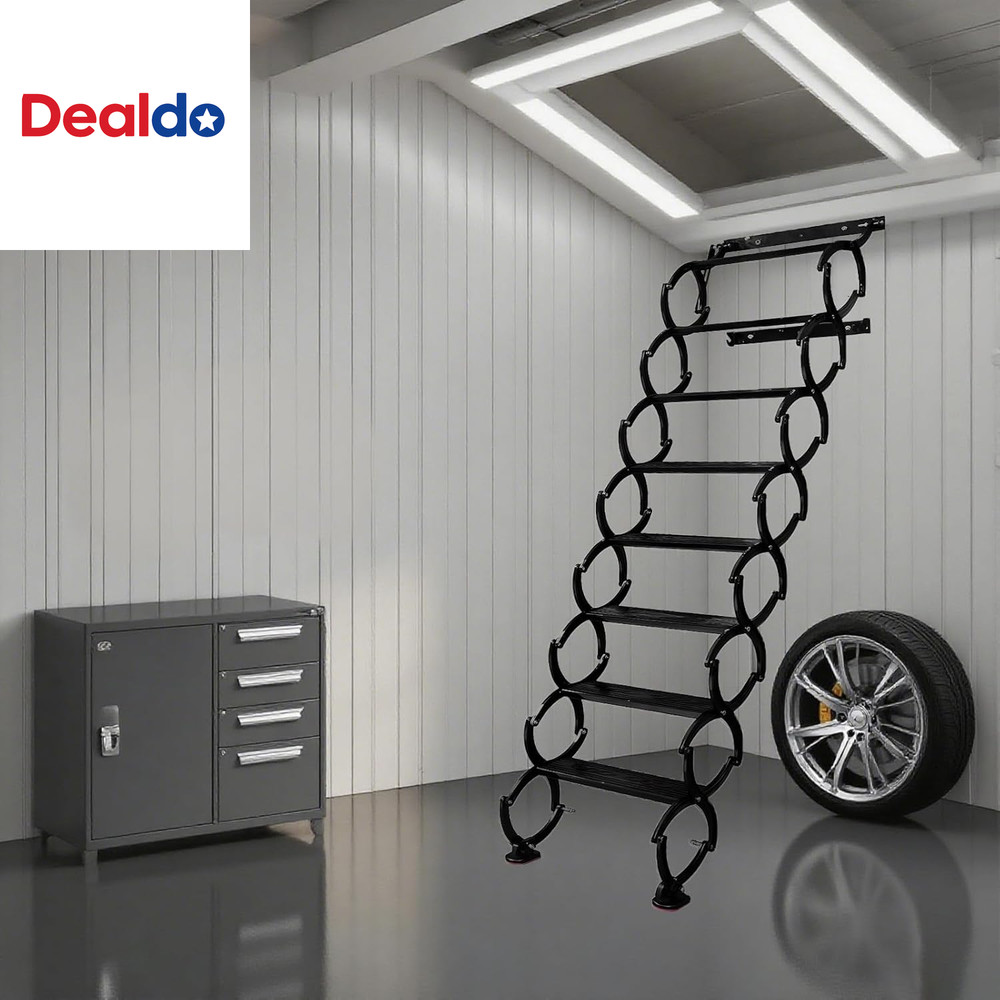 Wall Mounted Attic Ladder, Indoor Attic Stairs Pull down System, Metal Telescopi