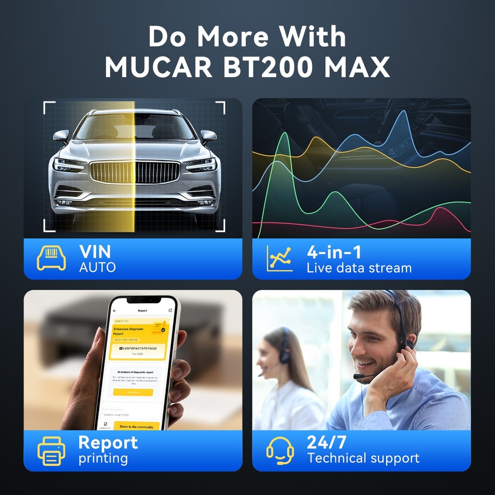 MUCAR BT200 MAX Car OBD2 Scanner AUTO All System Diagnostic Code Readers Tool US