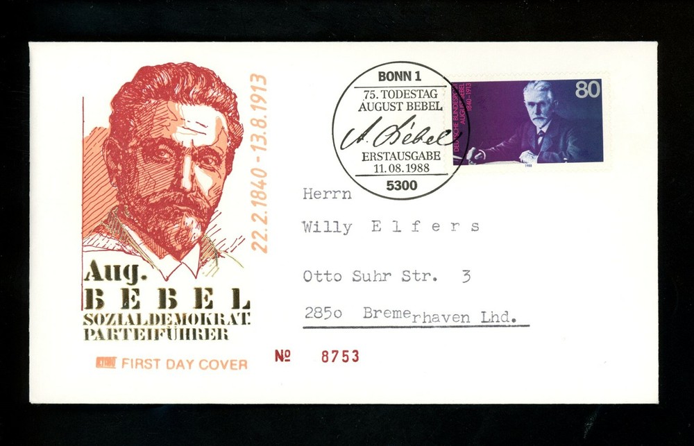 Postal History Germany FDC #1562 August Bebel politics 1988