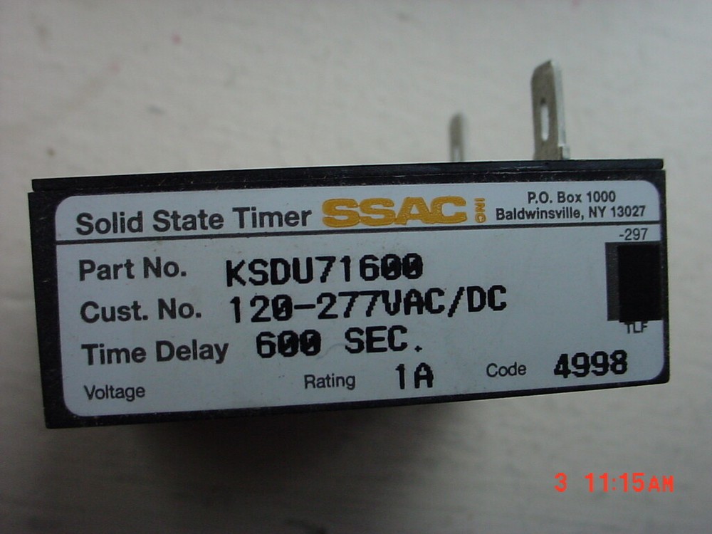 SSAC Solid State Timer P/N KSDU71600 Time Delay 600 Sec.