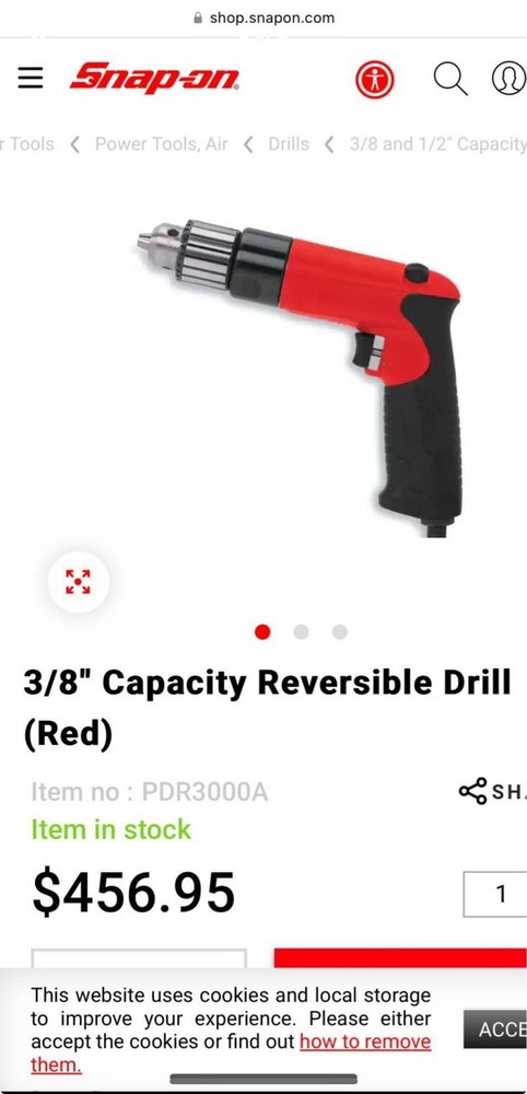 Snap on 3/8 Air drill Pdr3000a
