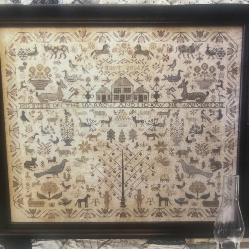 Heartstring Samplery His Eye is on  Sparrow Cross Stitch Sampler Pattern Chart