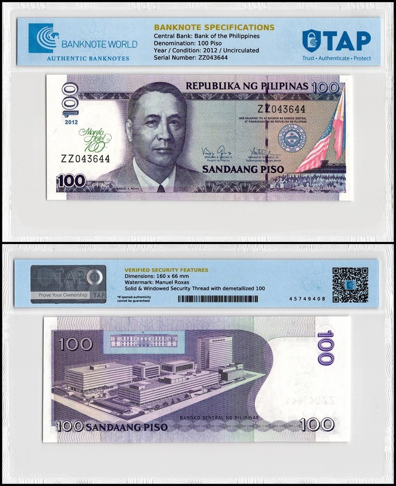 Philippines 100 Piso, 2012, P-213, UNC, Commemorative, TAP Authenticated