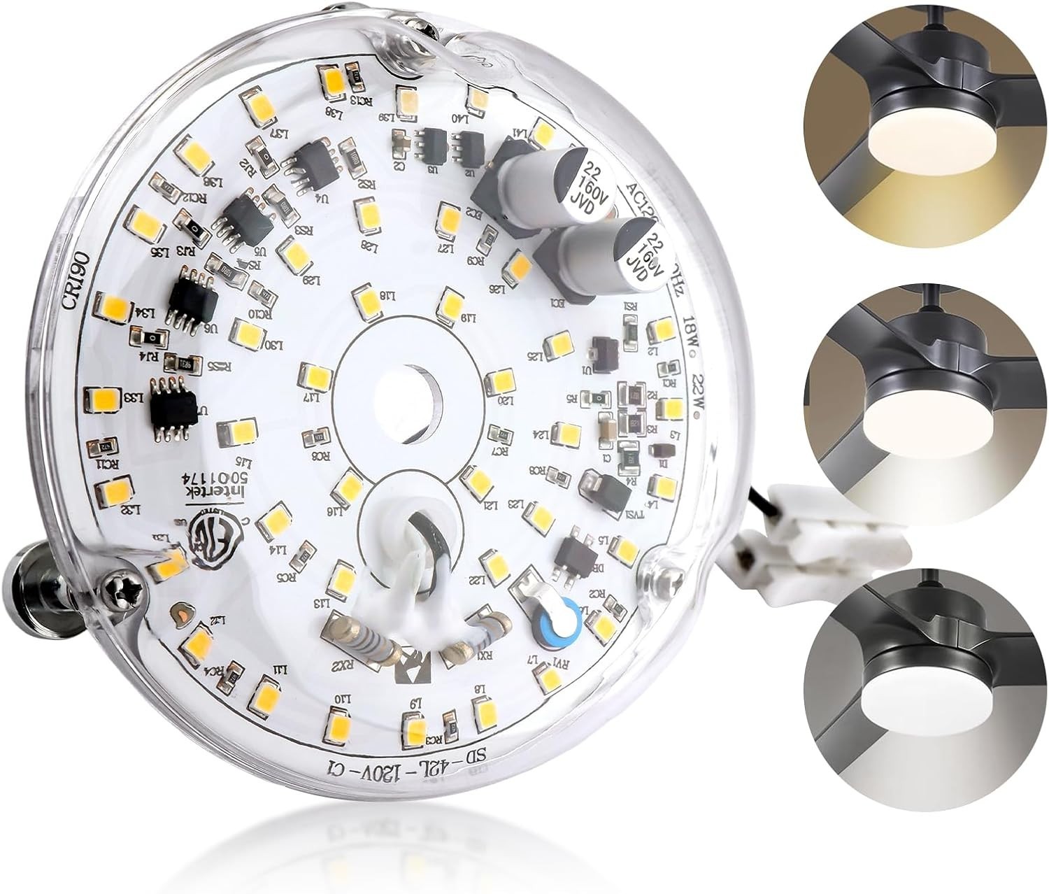 18W Ceiling Fan Light Kit Replacement Dimmable 6000K 1800LM AC120V White