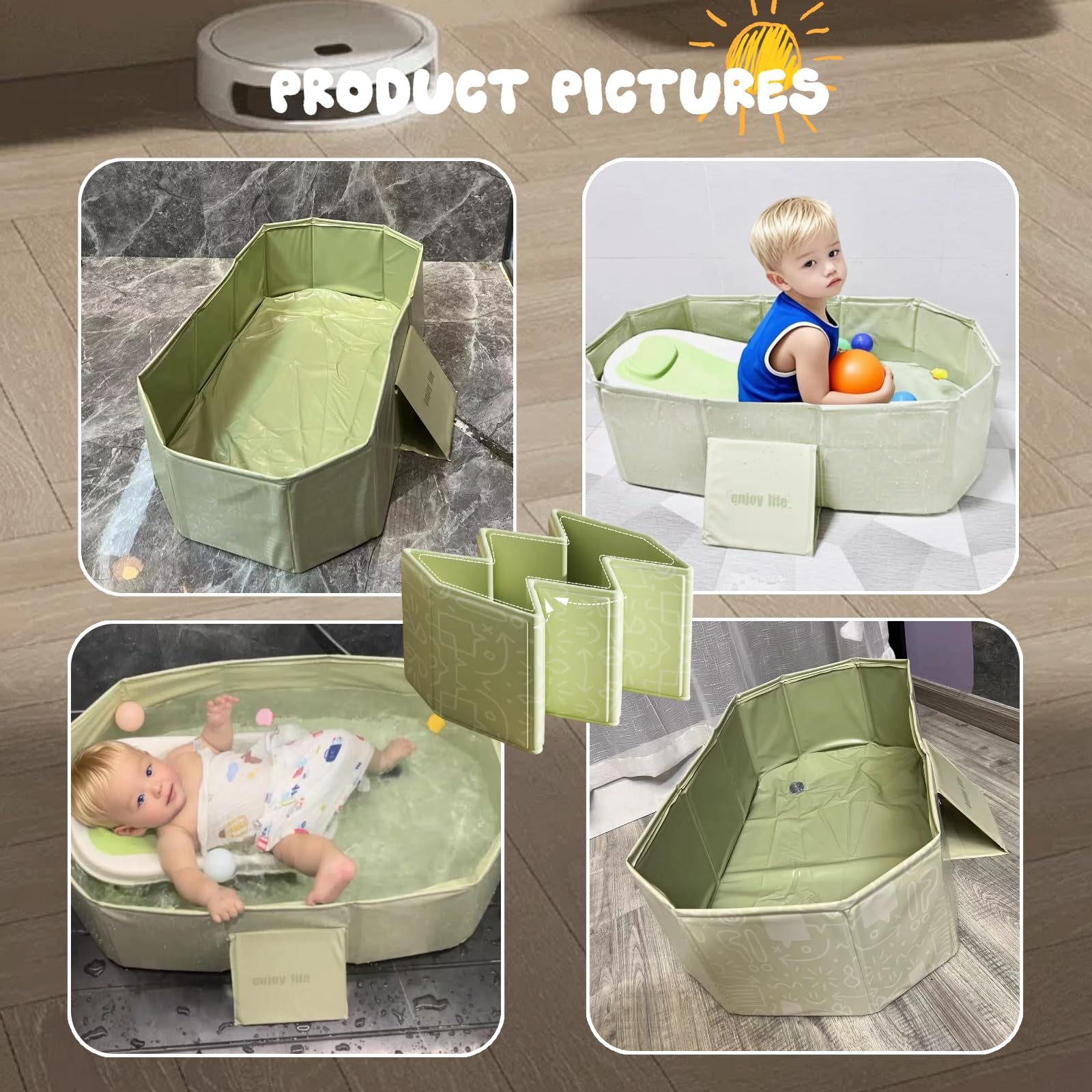 Collapsible Bathing Basin 29.5×17.7×9.8 in, Foldable Portable Tub with Drain ...