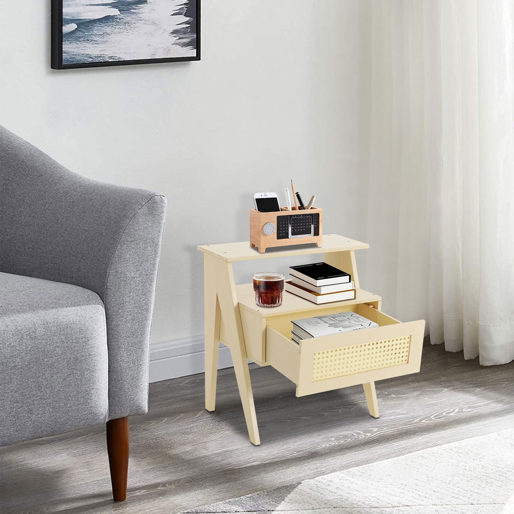 Bedside Table, Office Sofa Side Table Floorstanding Bedside Table With Drawer