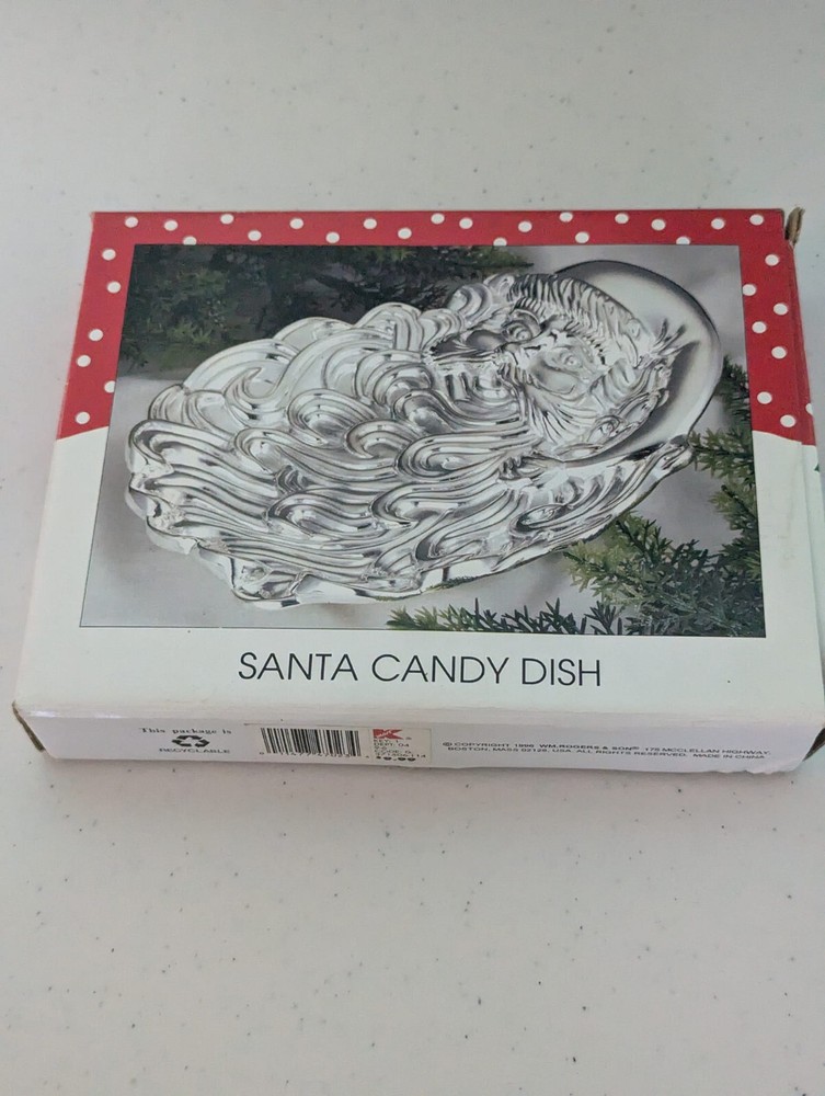 Santa Candy Dish With Original Box Wm. Rogers Vintage Classic Silverplate