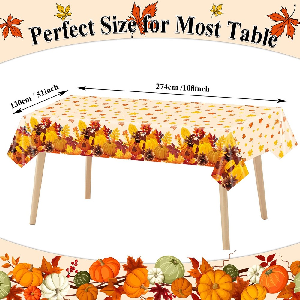 3 Pieces Thanksgiving Fall Disposable Tablecloth Fall Theme Plastic Table Cov...