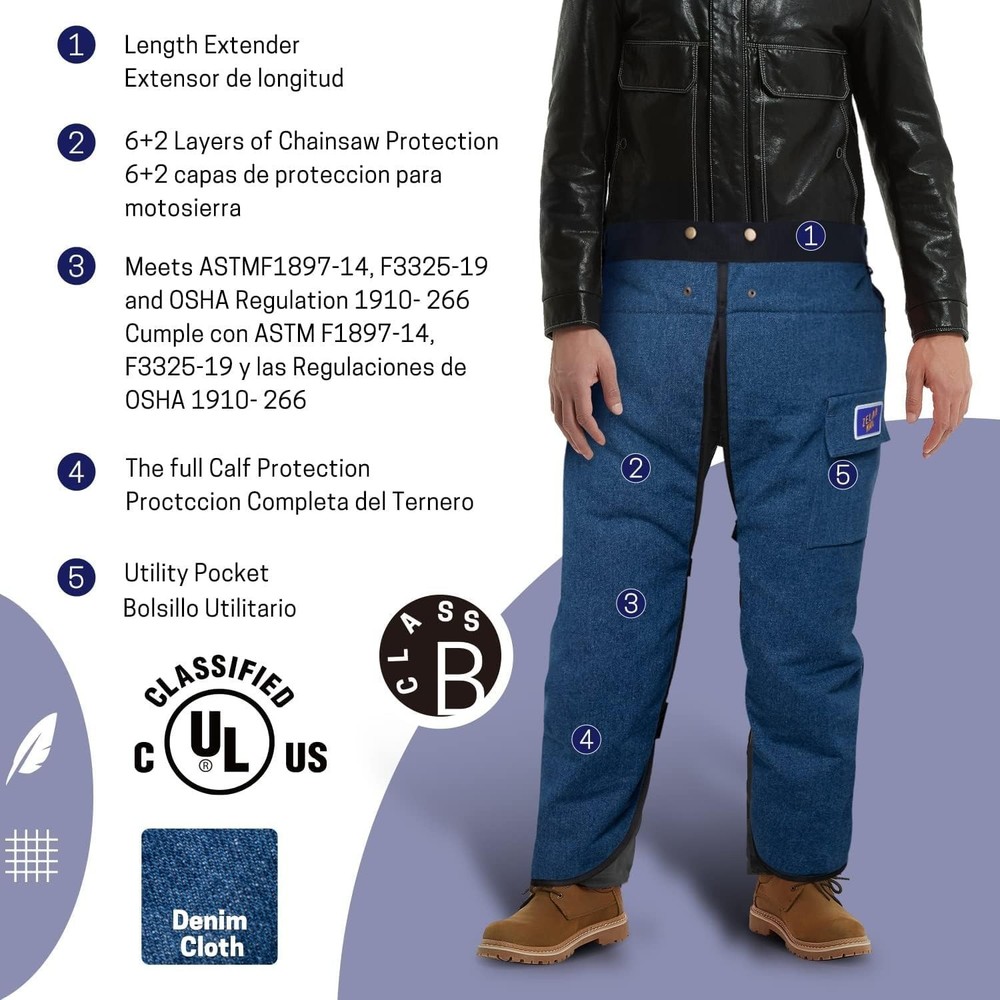 Chainsaw Chaps w Adjustable Belt&Pocket, Forestry Protective Gear,Size M 36"-38