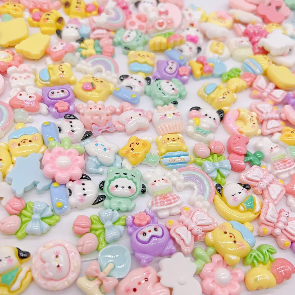FULUSODO 60pcs Embellishments Cute Set, Flat Back Bulk Small, multicoloured