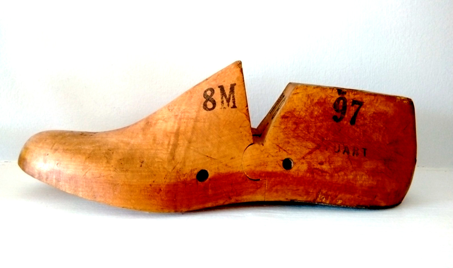 Antique Wood Shoe Mold 8M Industrial Cobbler Form Last #97 STUART Cognac Patina