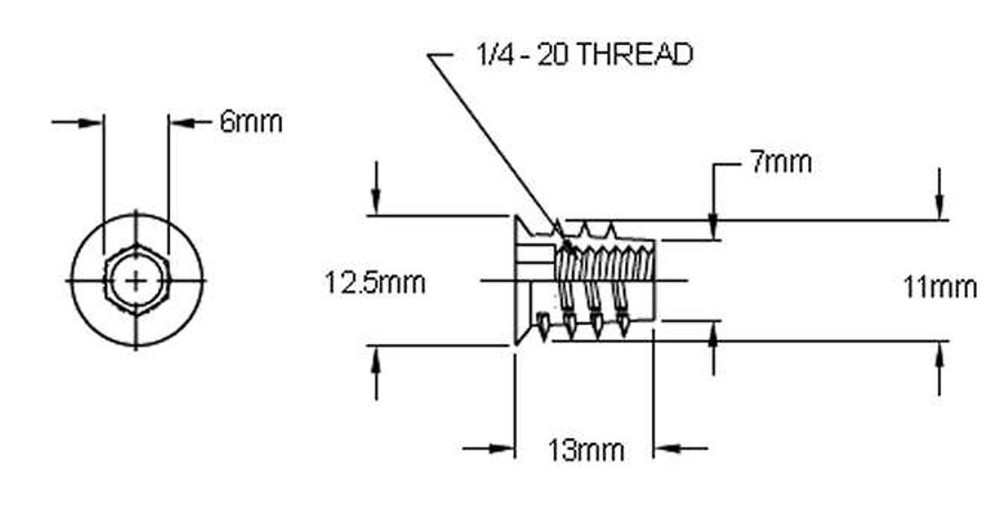 Insert nut 1/4 - 20 with Small Flange 10 per Bag