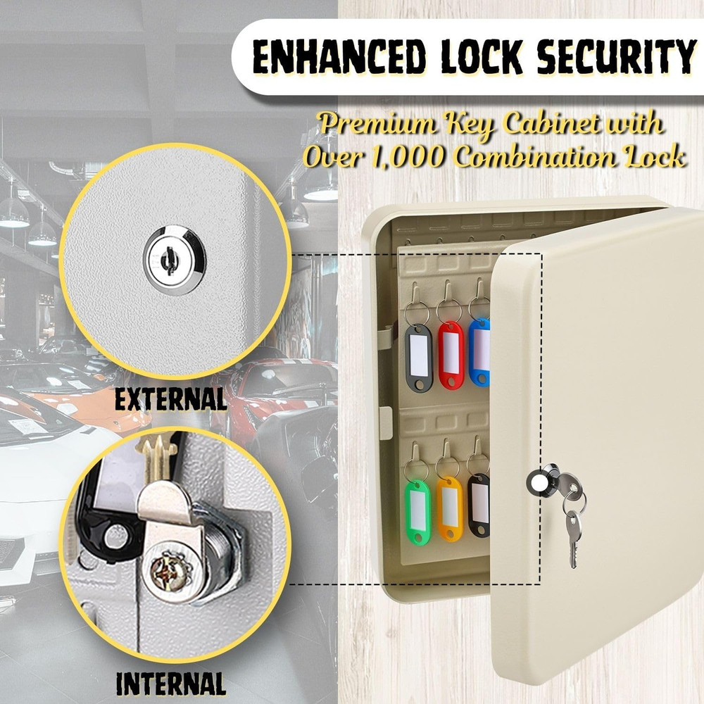 Flexzion Key Box Wall Mount with Code, Key Cabinet with 60 Key Holder Organizer
