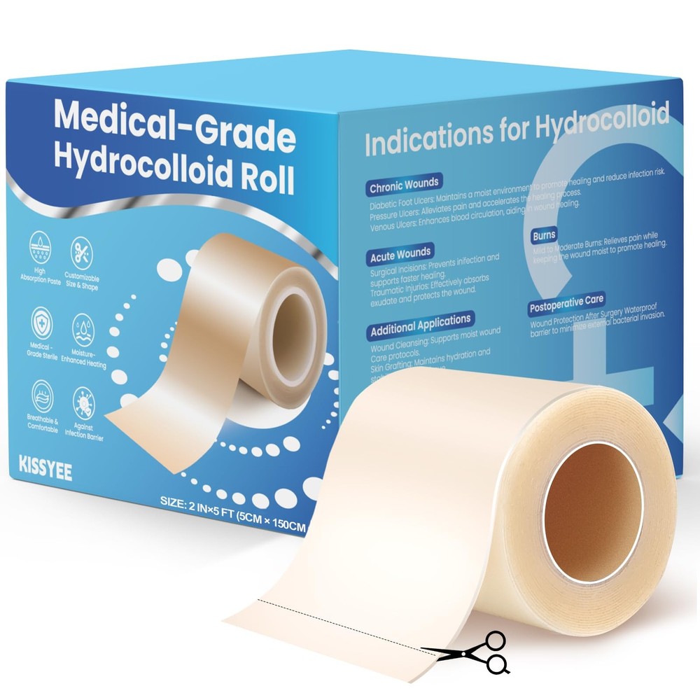 Hydrocolloid Roll Bandages, 2IN x 5FT Extra Large * 5FT, Translucent