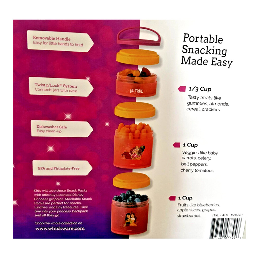 Disney Princess Stackable Snack Containers for Toddlers & Kids Whiskware 3 Pack