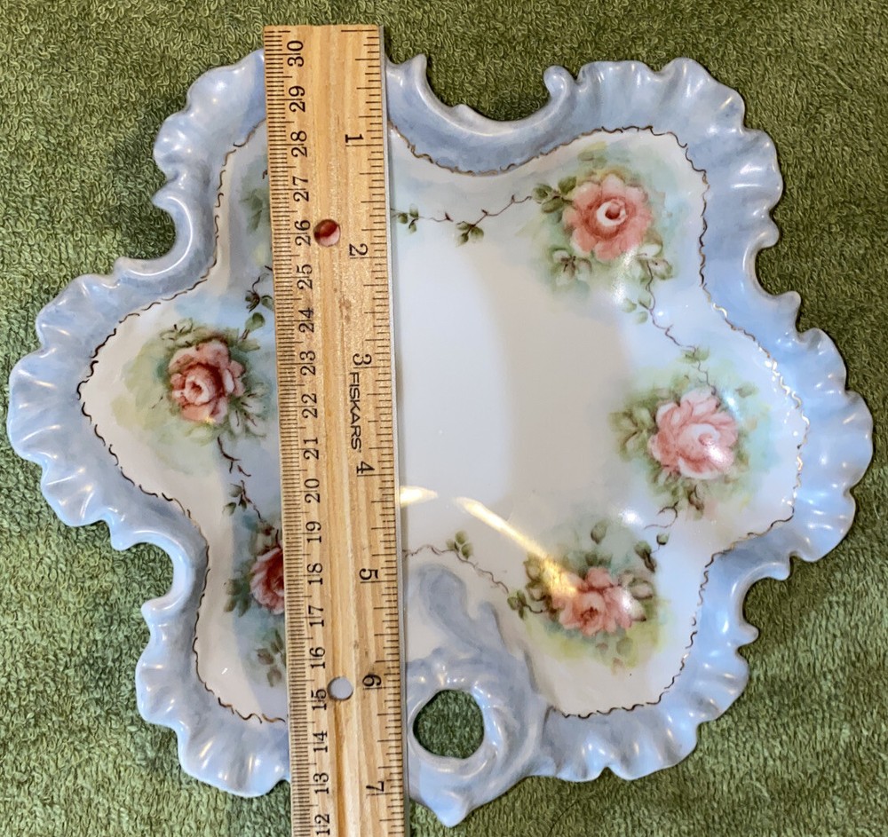 Beautiful German Dish Hand Painted by M. E. Crain dated 1895