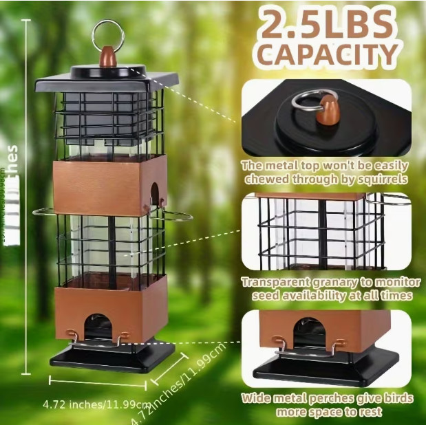 2 lb Squirrel Proof Bird Feeder - Outdoor Hanging Bird Feeder-Bronze