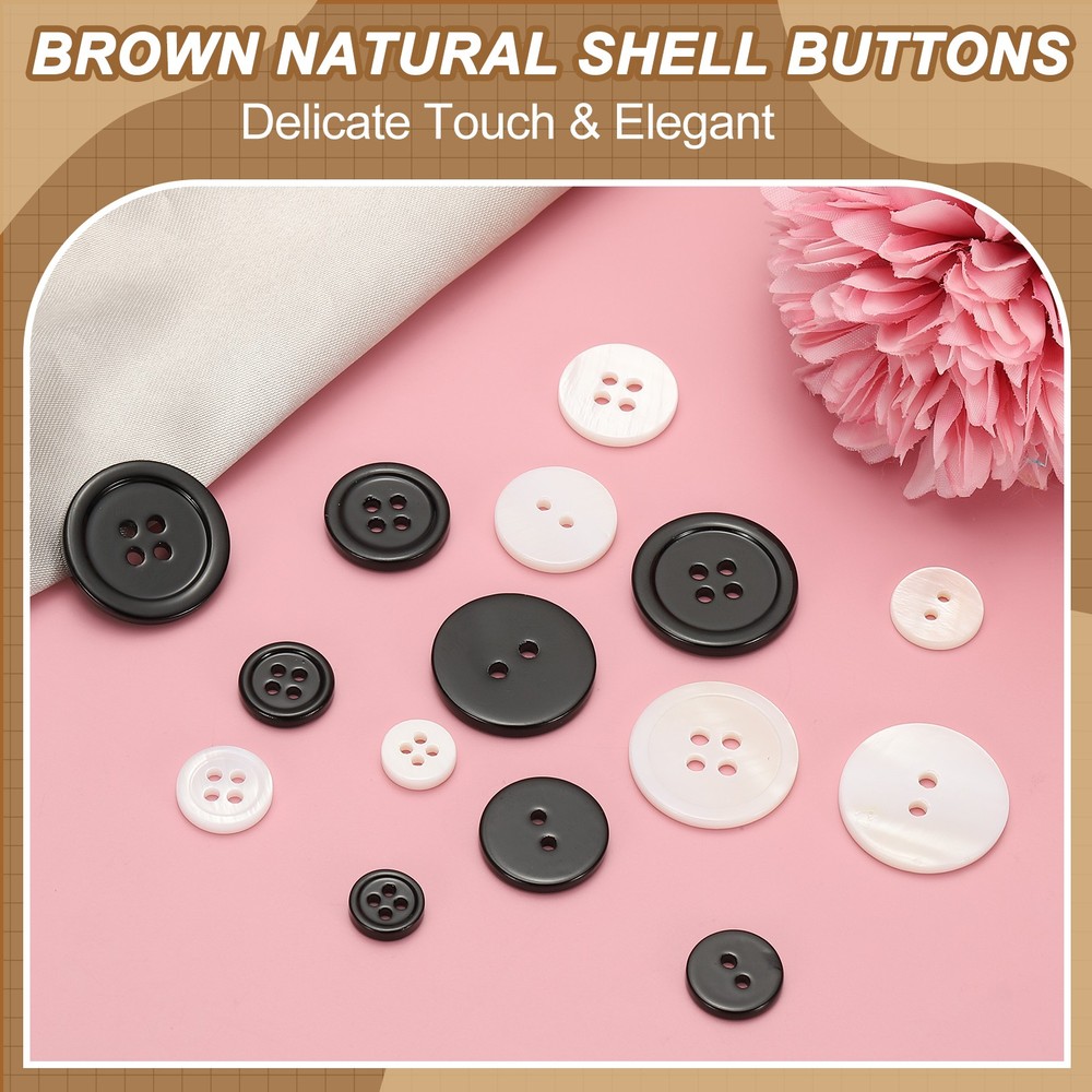 Natural Shell Button 2 Hole Shell Round Sewing Buttons 18 mm & 50 Pack & White