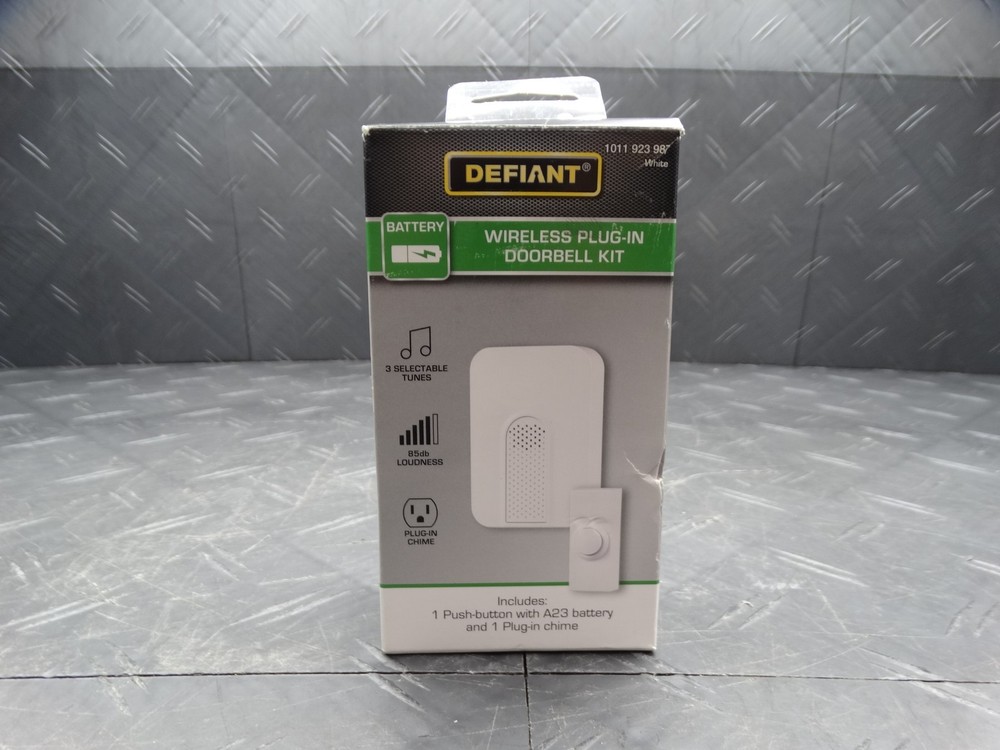 Defiant Wireless Plug-In Doorbell Kit with White Insert and 1 Push Button White