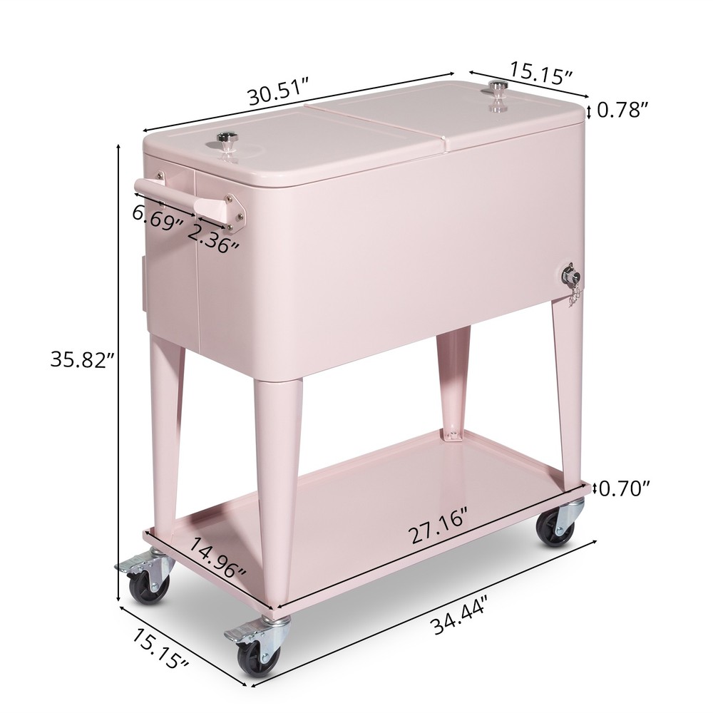 80QT Pink Outdoor Rolling Cooler