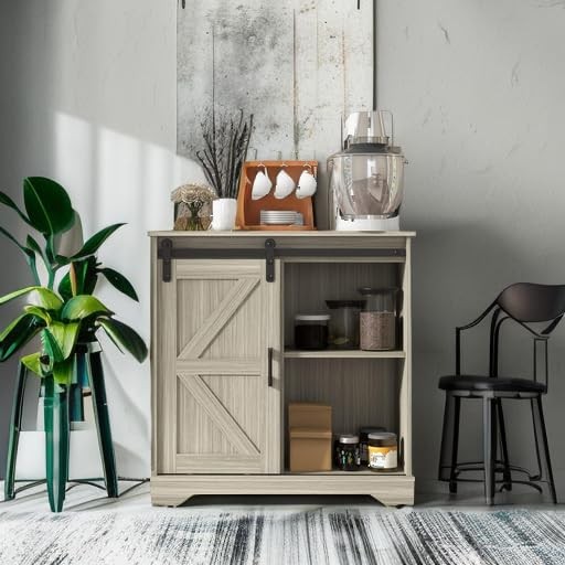 Sliding Barn Door Buffet Sideboard Storage Cabinet