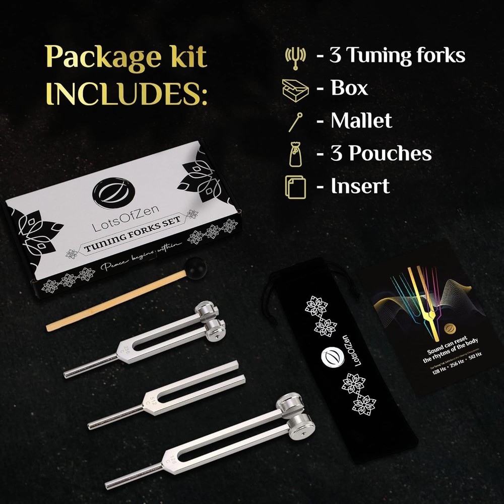 Complete Tuning Fork Kit - 3 Forks, Mallet, Pouch