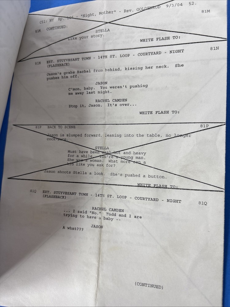 CSI NY Call Sheet & Script Order S1 Ep. 10 "NIGHT, MOTHER" Gary Sinise 2004 TV