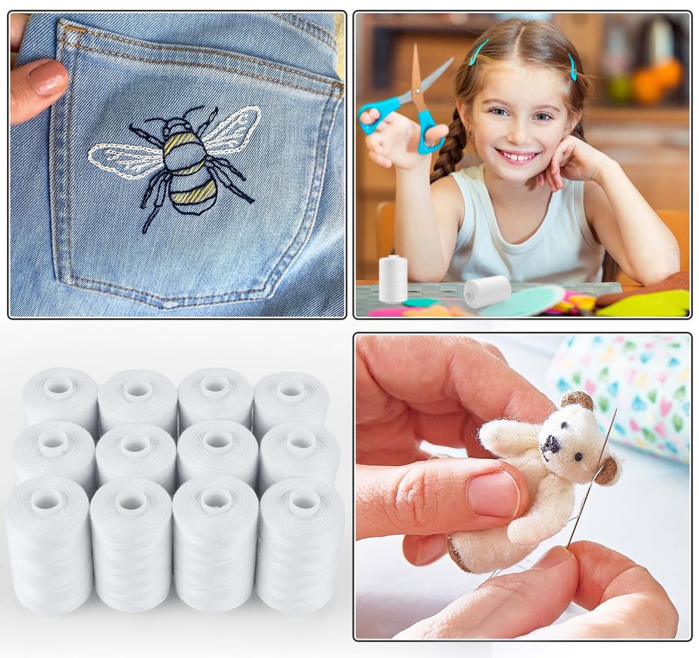 Sewing Thread 12 Spools White Sewing Thread 1000 Yards per Polyester Thread S...