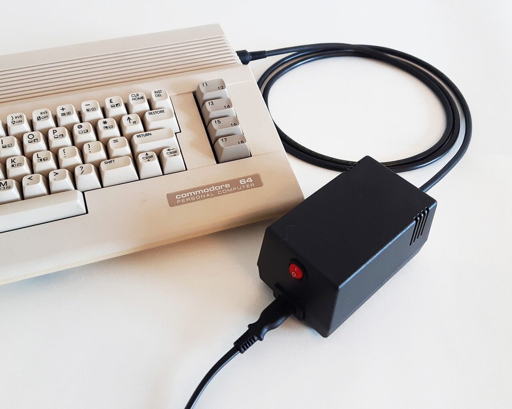 C64 PSU - Commodore 64 Power Supply - GRAY, LED, Power Switch (US plug)