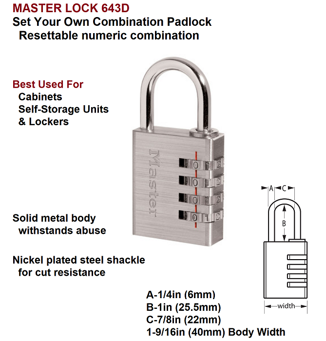 MASTERLOCK Numeric Combination Lock, Set Your Own Combination Padlock, 643D
