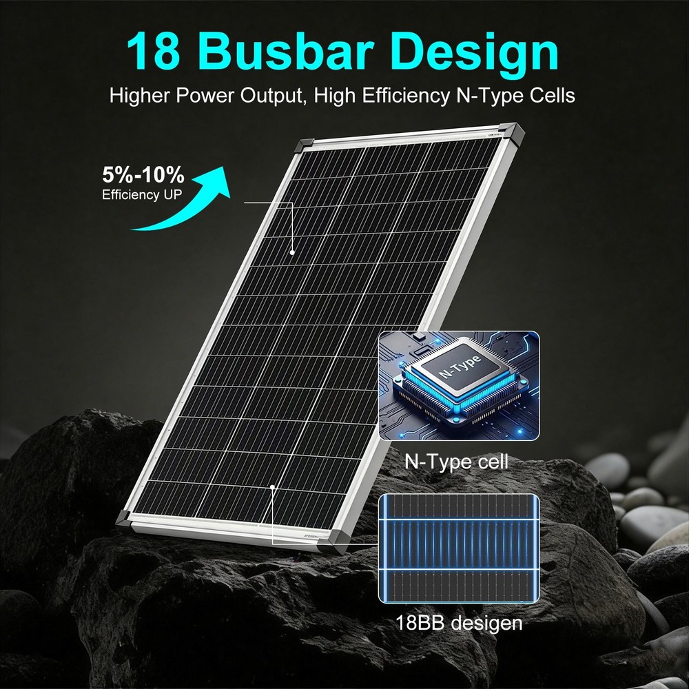 400 watt，2 Pack 200W Solar Panels N-Type 18BB 25.6% Conversion Efficiency for PV