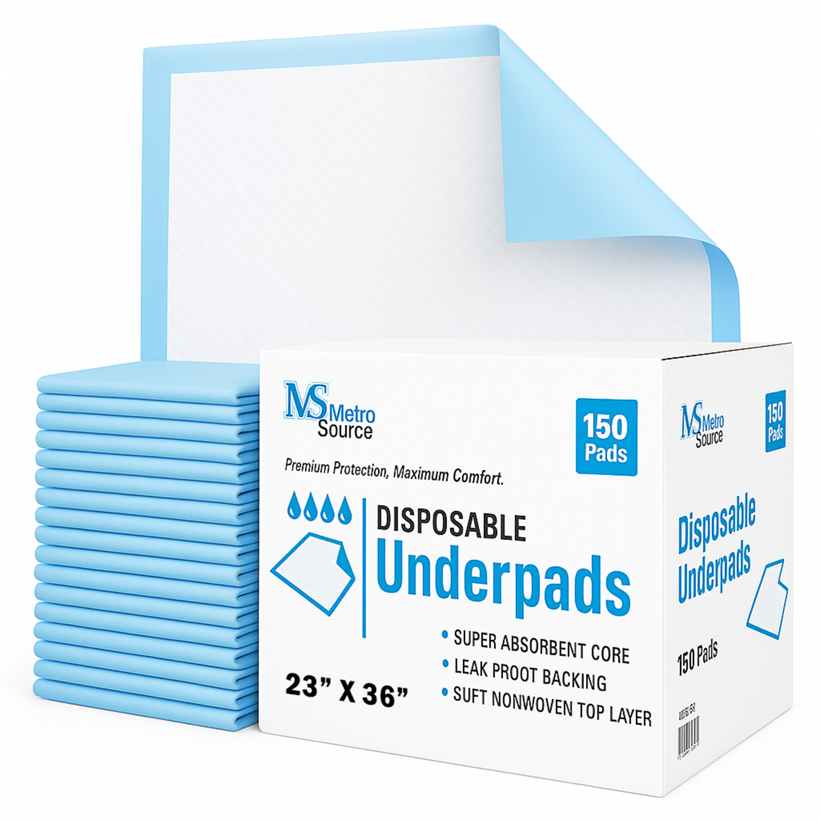 Metro Source 23x36 Disposable Underpads 150 Count | Absorbent Bed Pads Leakproof