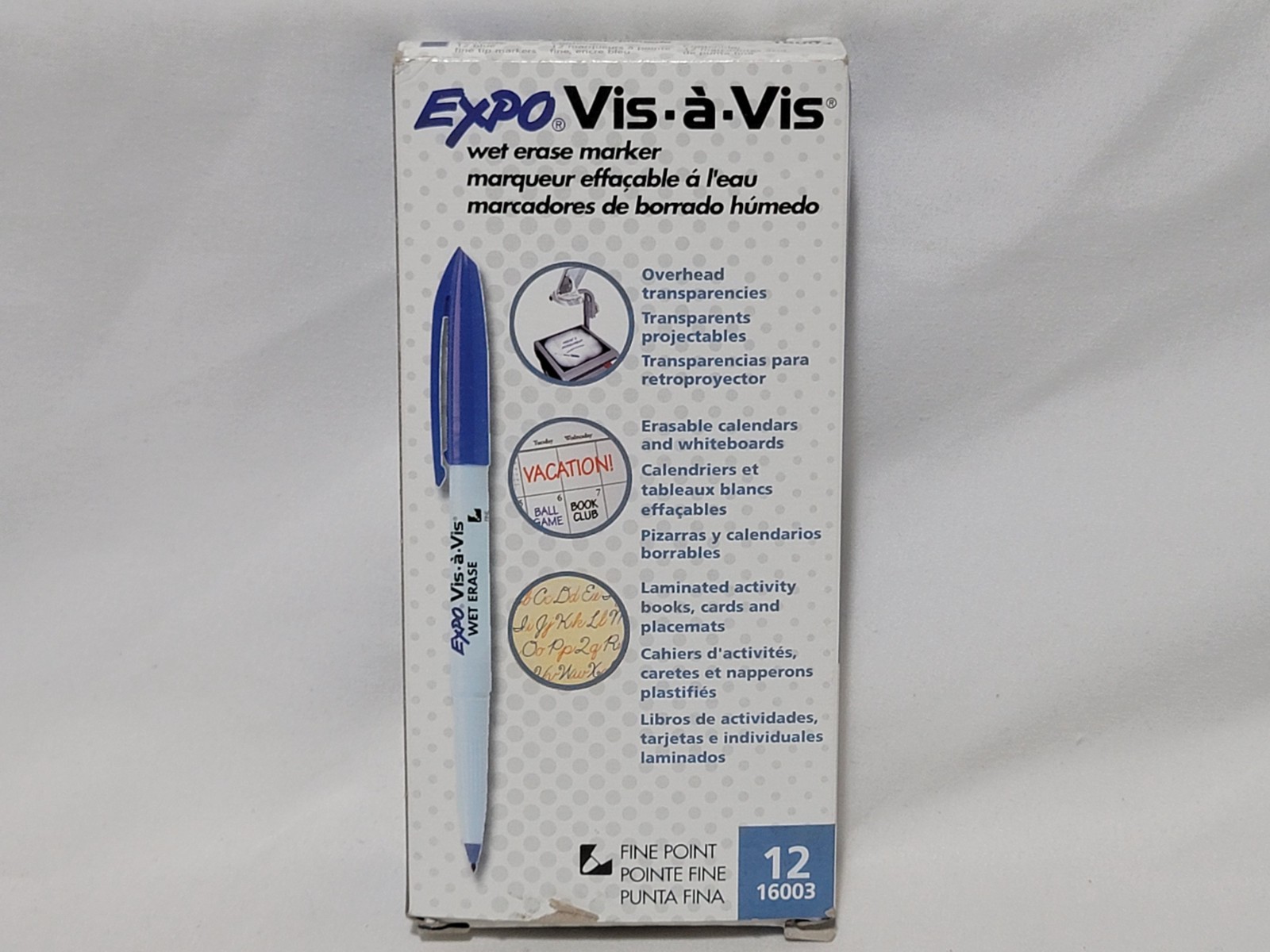 2 Boxes of Blue Expo Vis-a-Vis Wet Erase Markers 24 X Fine Point Pens # 16003