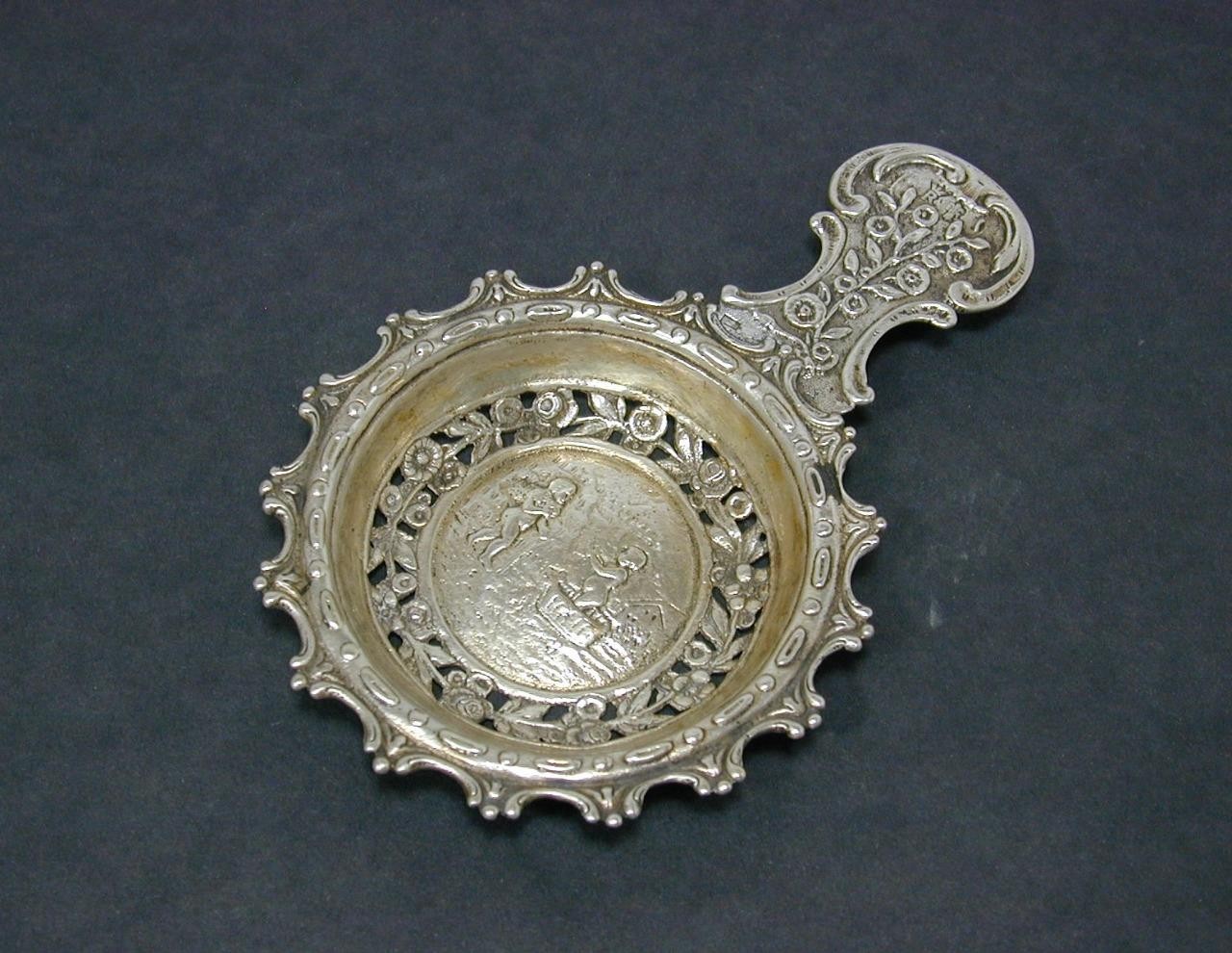 Antique Hanau Fredrich Reusswig 800? Silver Tea Strainer Rococo Repousse Germany