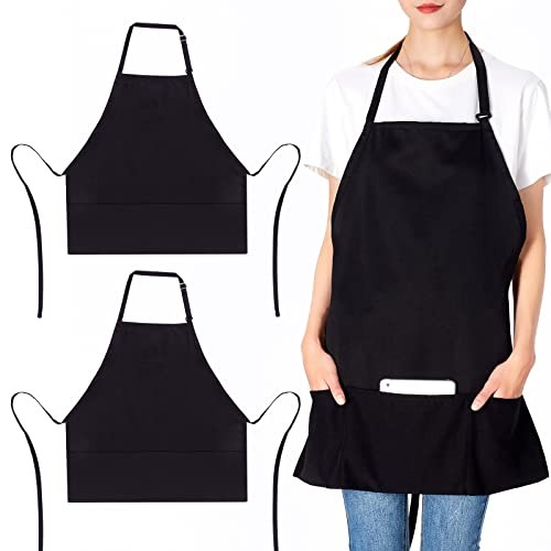 Jubatus 2 Pack 3 Pockets Adjustable Bib Apron Chef Kitchen Polyester Black