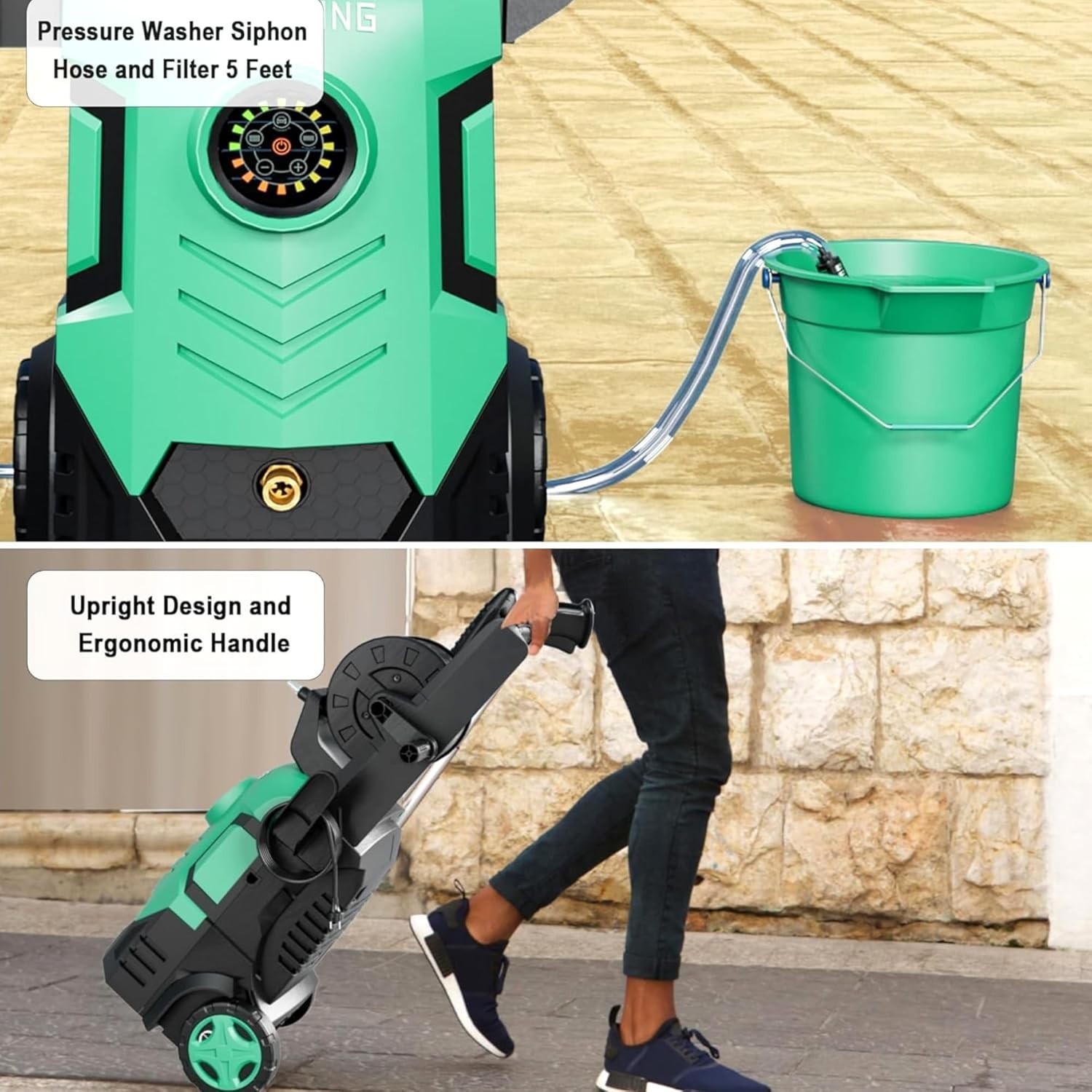 FOTING 5000-PSI, 2.3-3.3 GPM Adjustable Electric Pressure Washer with 4 Nozzles