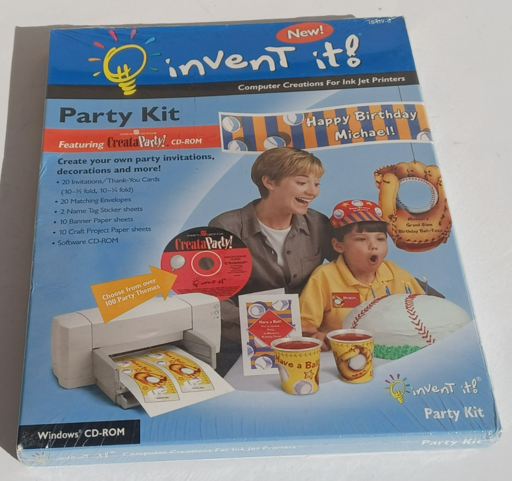 Invent It Party Kit Computer Creation Party Invitations Windows CD-ROM SEALED
