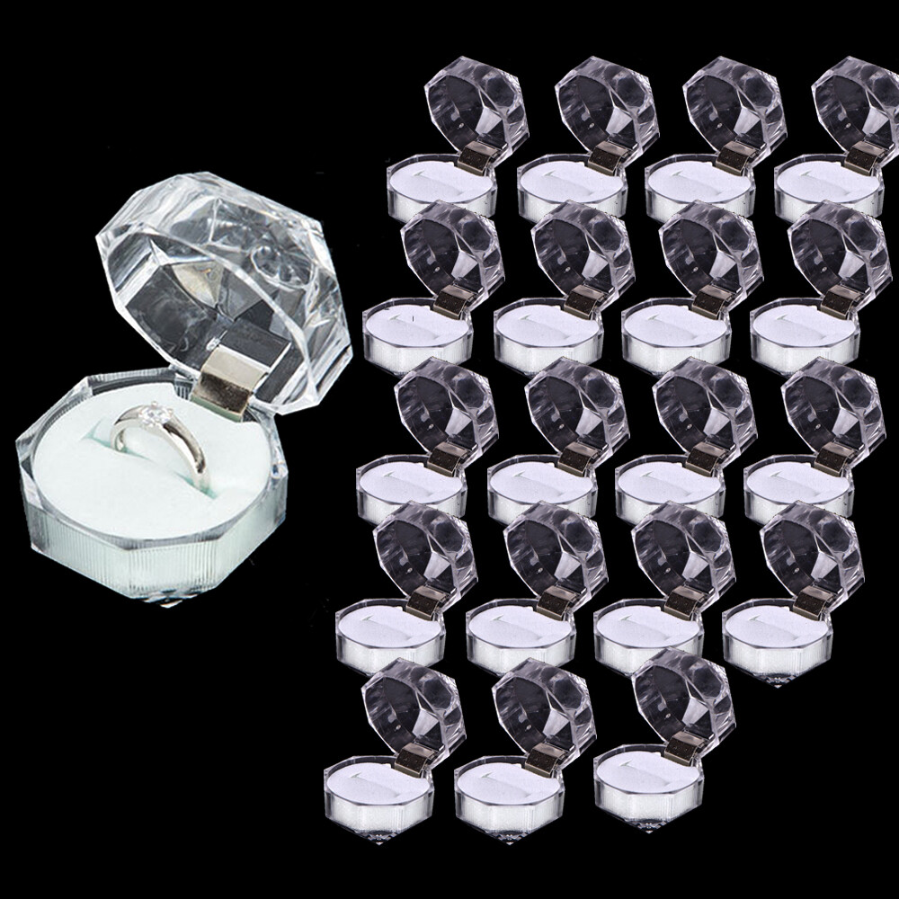 20pcs Plastic Clear Crystal Jewelry Ring Display Storage Boxes Accessories