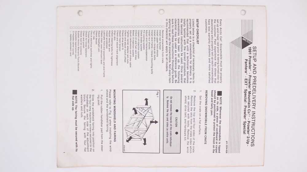 Genuine Arctic Cat Setup & Predelivery Instructions Part Number - 2254-628