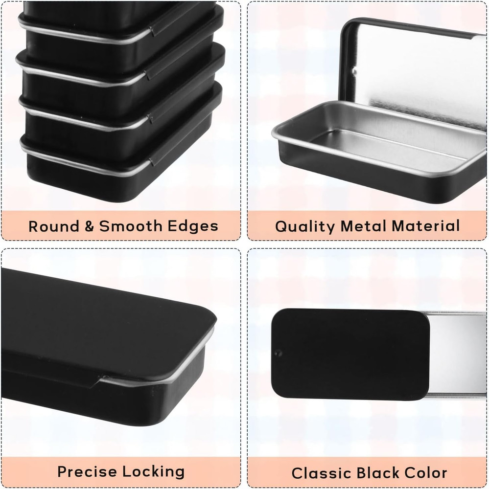 20 Pack Metal Slide Top Tin Containers Rectangular Small Tin Containers for Lip