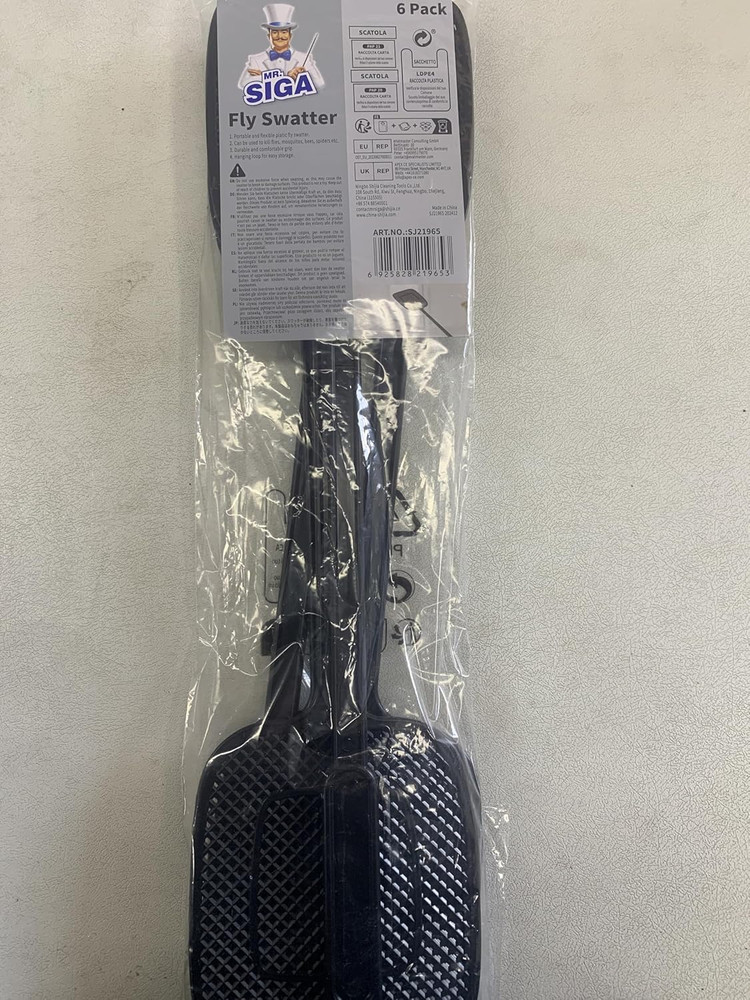 Heavy Duty Long Handle Fly Swatter, Black, 6 Pack