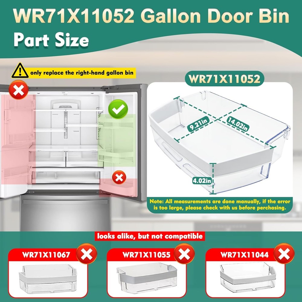 WR71X11052 Door Shelf Bin for GE Refrigerator Right Side Gallon Bin Replaceable
