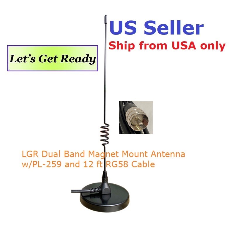 LGR Dual Band 2 5/8″ base Magnet Mount Antenna w/PL-259 12' RG58 Cable US Seller
