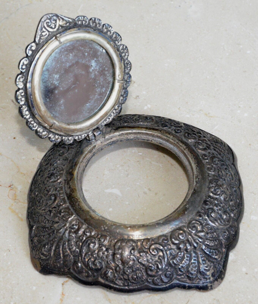 ✅ 17c. RUSSIAN IMPERIAL DOUBLE EAGLE MIRROR BOX KING ROYAL SILVER Pl. BRASS CASE